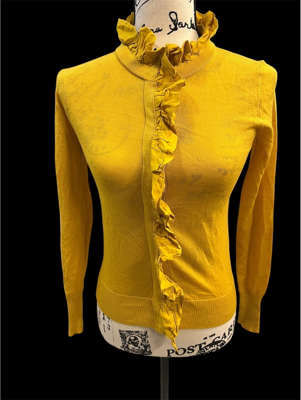 Vintage J.Crew Mustard Gold Ruffled High Neck Cardigan XXS